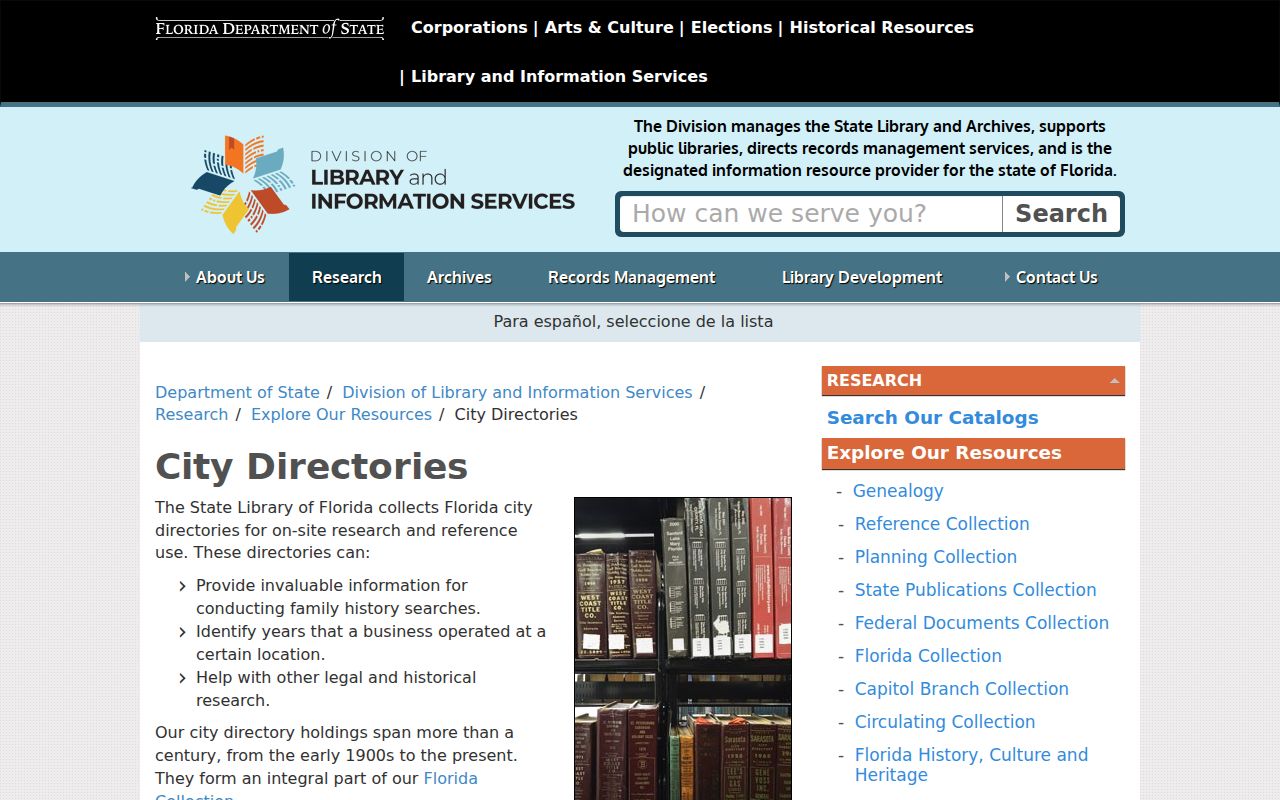 State Library of Florida city directory collection for Eustis historical research